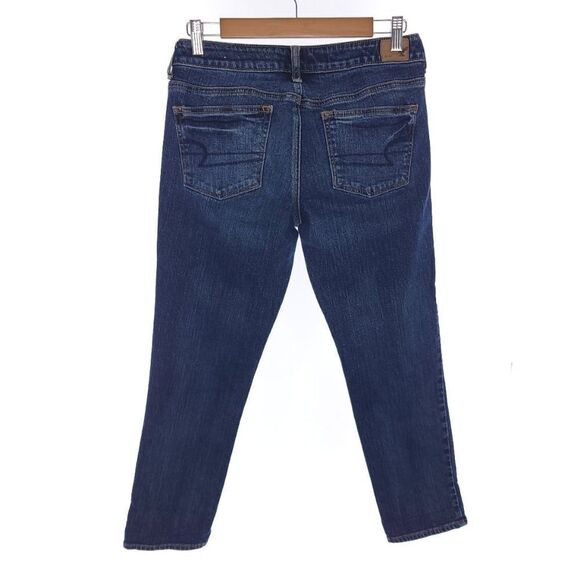 American Eagle Boy Crop Stretch Solid Blue Button Fly Denim Jeans Size 2 - Picture 5 of 8